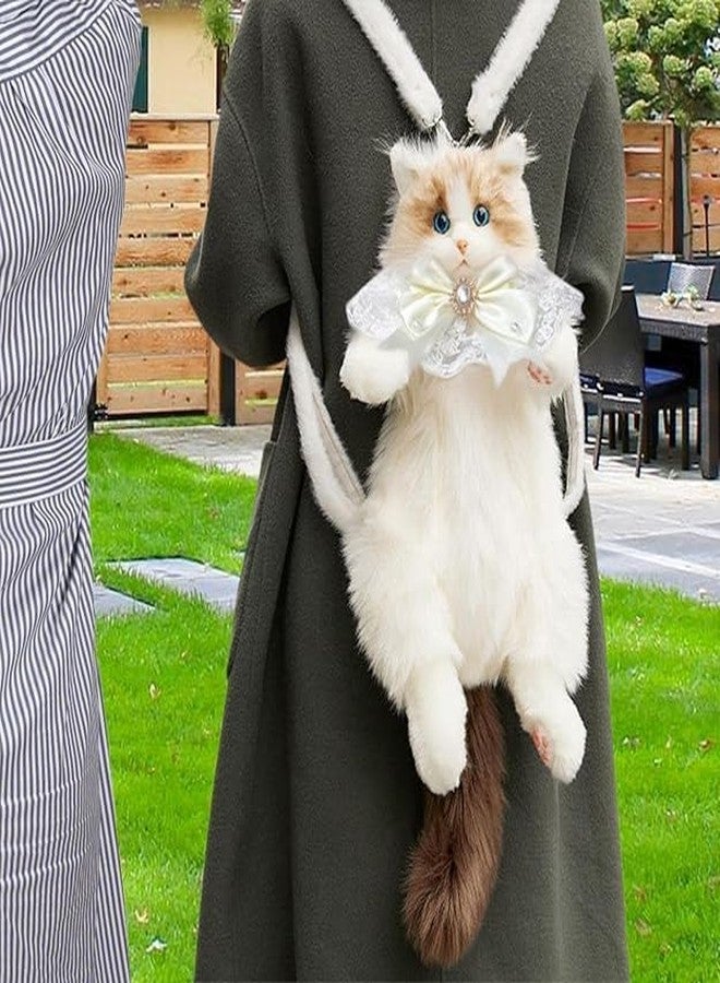 AJIGNA MART حقيبة ظهر قطيفة لطيفة للبنات من أجينا مارت | حقيبة كتف قطة كرتونية ناعمة ورائعة | حقيبة ظهر خفيفة الوزن من الفرو للأطفال والفتيات والسيدات | هدية مثالية لأعياد الميلاد والمناسبات الخاصة - Image 2